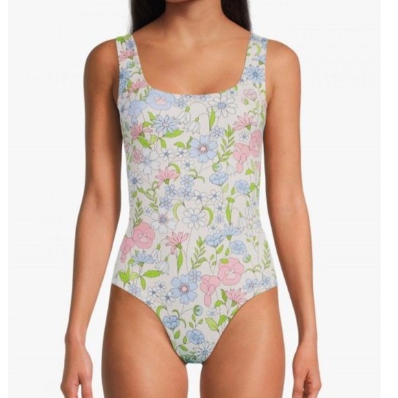 Cossie & Co Pastel Poppy Floral Print One Piece Scoop Neck Swimsuit Sz 4 (US 10) - Picture 1 of 8